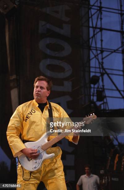 Bob Casale of Devo performs at Lollapalooza at Irvine Meadows Amphitheatre in Irvine, California on August 3, 1996.