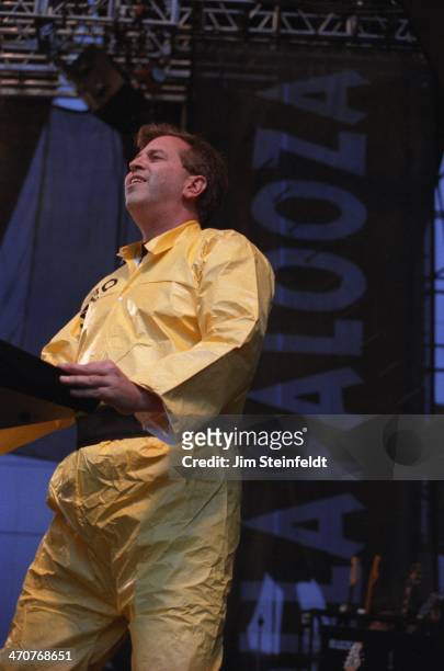 Bob Casale of Devo performs at Lollapalooza at Irvine Meadows Amphitheatre in Irvine, California on August 3, 1996.