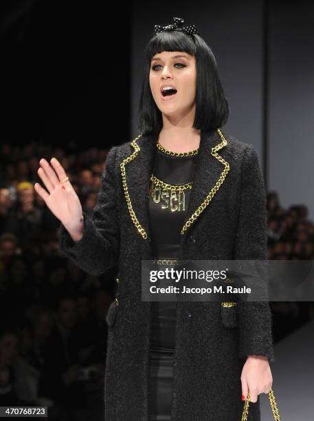 Katy Perry attends the Moschino show as a part of Milan Fashion Week Womenswear Autumn/Winter 2014 on February 20, 2014 in Milan, Italy.