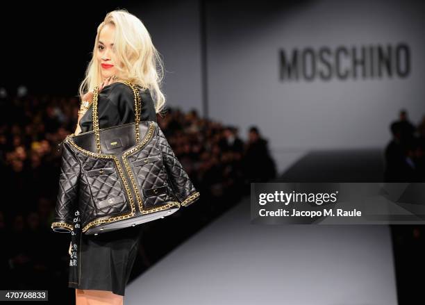 Rita Ora attends the Moschino show as a part of Milan Fashion Week Womenswear Autumn/Winter 2014 on February 20, 2014 in Milan, Italy.