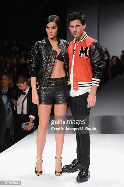 Leigh Lezark and Geordon Nicol attend the Moschino show as a part of Milan Fashion Week Womenswear Autumn/Winter 2014 on February 20, 2014 in Milan,...