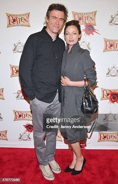 Jack Davenport and Michelle Gomez attend "Something Rotten!" Broadway opening night at St. James Theatre on April 22, 2015 in New York City.