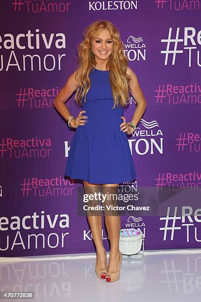 Singer Paulina Rubio attends the Wella Koleston campaing launch press conference at Presidente Intercontinental hotel on April 22, 2015 in Mexico...