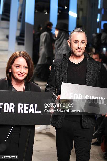 Alan Cumming and Rachel Dratch pose at the Kenneth Cole Collection runway show during Mercedes-Benz Fashion Week Fall 2014 at The Garage at Lincoln...