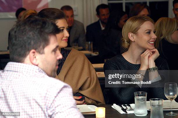 Actress Abbie Cornish attends the 2015 Art Of Elysium dinner with photographer John Russo on April 22, 2015 in Los Angeles, California.