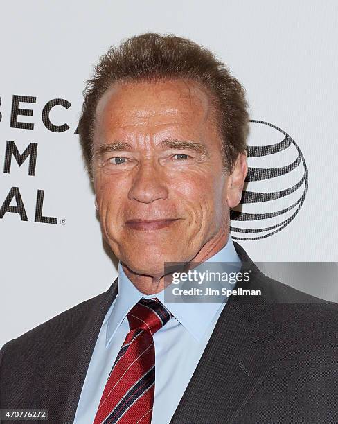 Actor Arnold Schwarzenegger attends the 2015 Tribeca Film Festival world premiere narrative: "Maggie" at BMCC Tribeca PAC on April 22, 2015 in New...