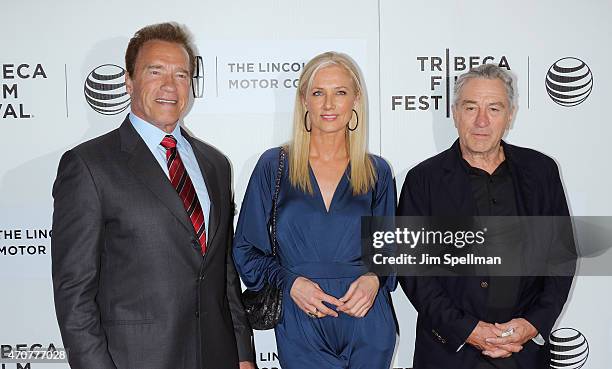 Actors Arnold Schwarzenegger, Joely Richardson and Robert De Niro attend the 2015 Tribeca Film Festival world premiere narrative: "Maggie" at BMCC...