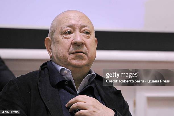 French artist Christian Boltanski hold a Lectio Magistralis at Aula Magna of Art's Academy on April 21, 2015 in Bologna, Italy.