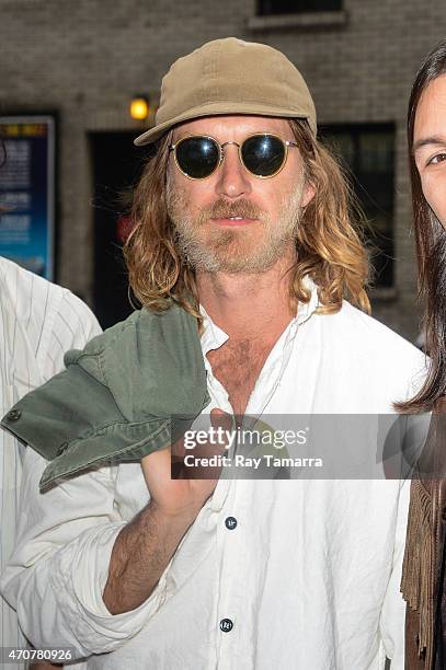 Musician Tay Strathairn, of Dawes, enters the "Late Show With David Letterman" taping at the Ed Sullivan Theater on April 22, 2015 in New York City.