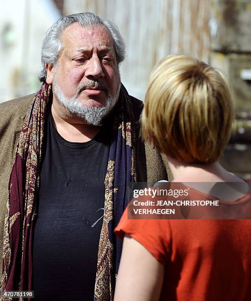 French actor Jean-Claude Dreyfus performs on April 14, 2015 in Bains-les-Bains, eastern France, during a technical rehearsal on the set of the film...