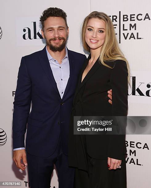 James Franco and Amber Heard attend the premiere of "The Adderall Diaries" at the 2015 Tribeca Film Festival at BMCC Tribeca PAC on April 16, 2015 in...