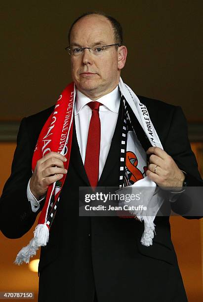 Prince Albert II of Monaco attends the UEFA Champions League Quarter Final second leg match between AS Monaco FC and Juventus Turin at Stade Louis II...