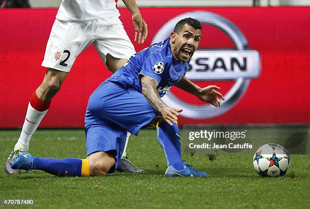 Carlos Tevez of Juventus Turin in action during the UEFA Champions League Quarter Final second leg match between AS Monaco FC and Juventus Turin at...