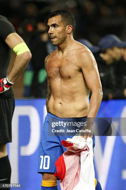 Carlos Tevez of Juventus Turin leaves the pitch after the UEFA Champions League Quarter Final second leg match between AS Monaco FC and Juventus...