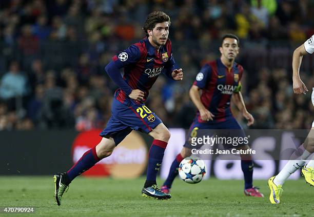 Sergi Roberto of Barcelona in action during the UEFA Champions League quarter final second leg match between FC Barcelona and Paris Saint-Germain at...