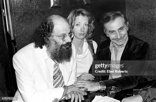 Poet Allen Ginsberg and Bitter End club owner Paul Colby with friend at The Bitter End in New York City on September 21, 1977.