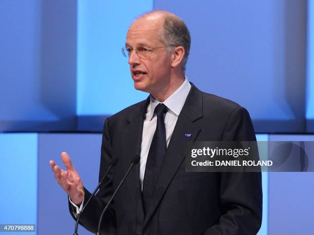 German chemicals company BASF CEO Kurt Bock delivers a speech at an event to celebrate the 150th anniversary of BASF at its headquarter in...