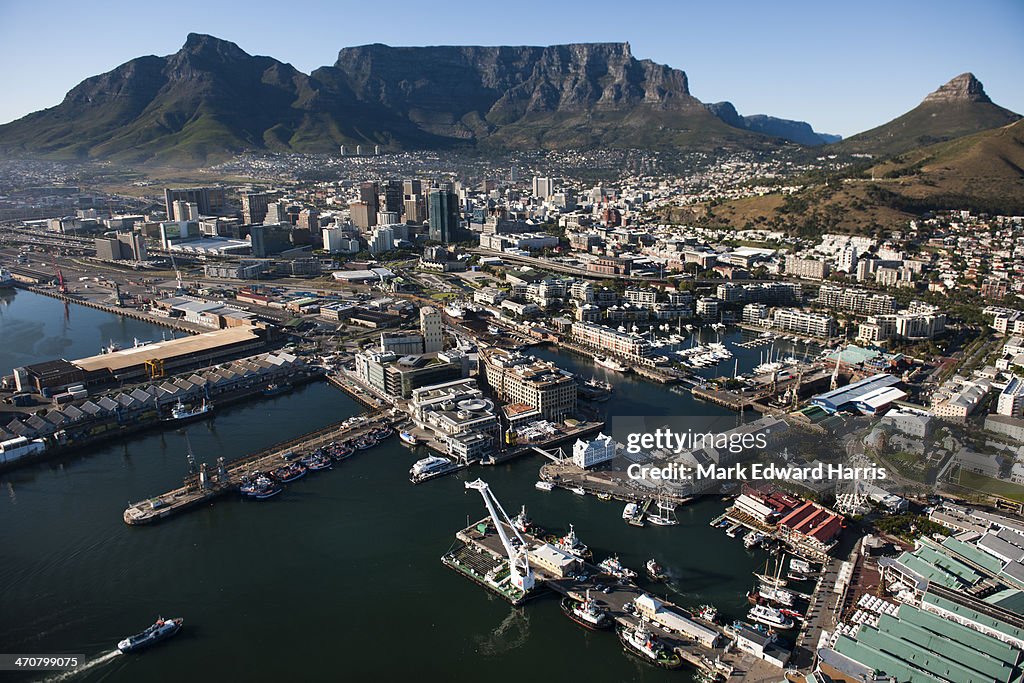 Aerial View of V&A Waterfront and Cable Mountian