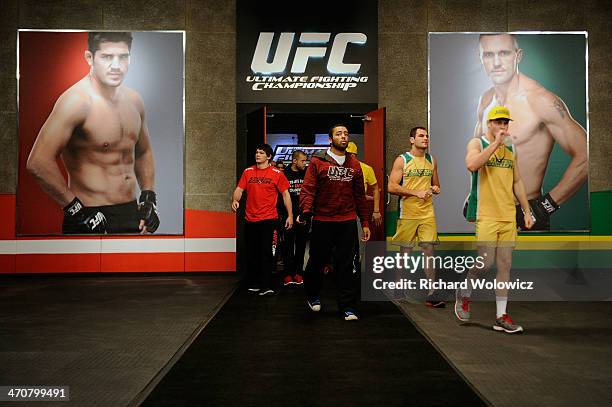 Team Australia and Team Canada enter the arena during filming of The Ultimate Fighter Nations television series on November 17, 2013 in Lachute,...