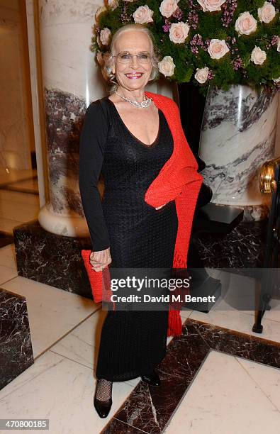 Shirley Eaton attends a one night private view of 'Cocktails With Monroe' at the Langham Hotel on February 20, 2014 in London, England.
