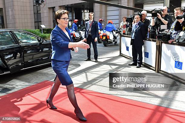 Poland's Prime minister Ewa Kopacz arrives at the European Council heAdquarters for an extraordinary summit of European leaders to deal with a...