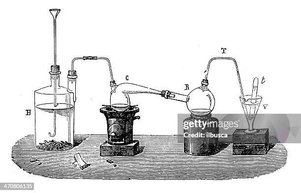 antique illustration of chemistry experiment - chemical plant stock illustrations