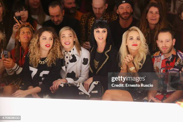 Anna Dello Russo, guest, Mia Moretti, Katy Perry and Rita Ora attend the Moschino fashion show during Milan Fashion Week Womenswear Autumn/Winter...