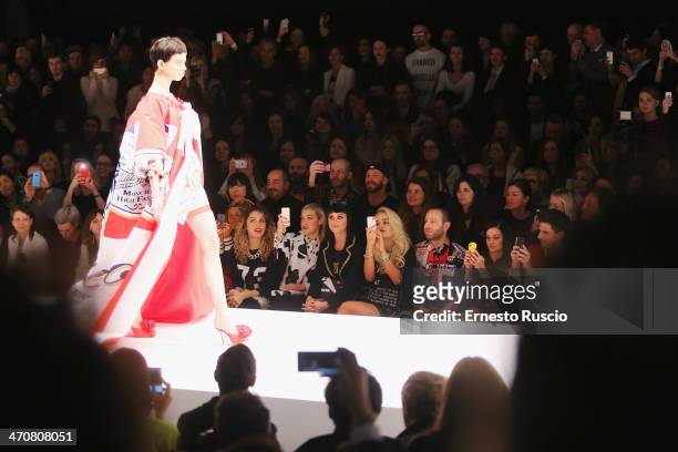Anna Dello Russo, guest, Mia Moretti, Katy Perry and Rita Ora attend the Moschino fashion show during Milan Fashion Week Womenswear Autumn/Winter...