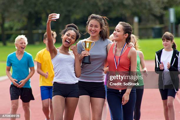 celebratory selfie - seconde place stock pictures, royalty-free photos & images