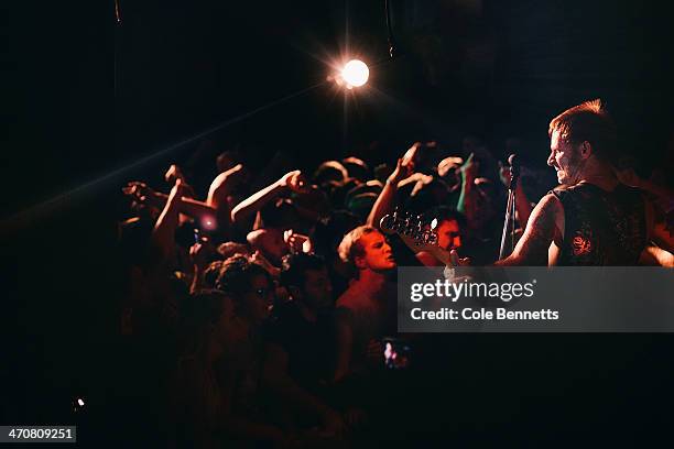 Mike Dirnt, bassist and back-up vocalist with US punk rock band, Green Day, plays to packed out pub on February 20, 2014 in Sydney, Australia. Green...