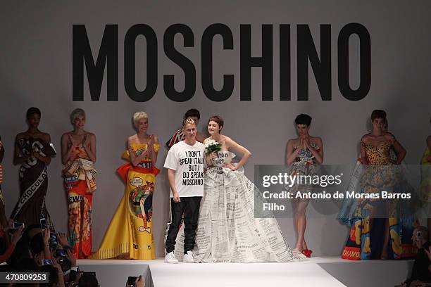 Jeremy Scott walks the runway during the Moschino show as a part of Milan Fashion Week Womenswear Autumn/Winter on February 20, 2014 in Milan, Italy.
