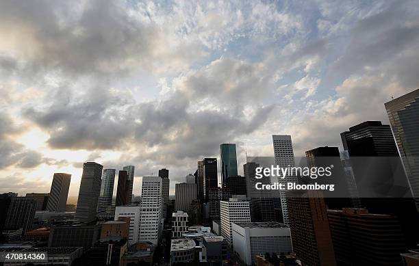 Buildings stand in the downtown skyline during the 2015 IHS CERAWeek conference in Houston, Texas, U.S., on Wednesday, April 22, 2015. CERAWeek 2015,...