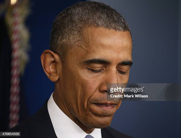 President Barack Obama makes a statement in the Brady Briefing room at the White House April 23, 2015 in Washington, DC. President Obama talked about...