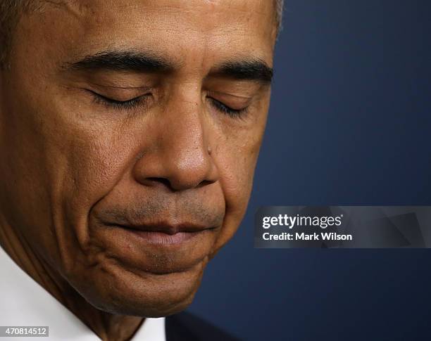 President Barack Obama makes a statement in the Brady Briefing room at the White House April 23, 2015 in Washington, DC. President Obama talked about...