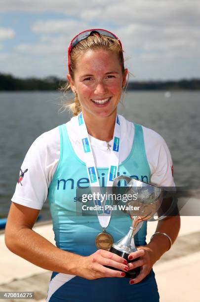 Lucy Strack of Southern RPC 1 wins the womens lightweight premier single sculls during the Bankstream New Zealand Rowing Championships at Lake...