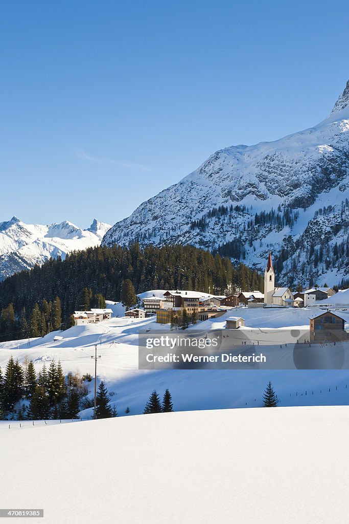 View of Warth am Arlberg, Vorarlberg, Austria