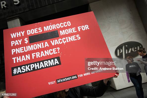 Pfizer Protest Employees and volunteers of Doctors without Borders protest outside ...