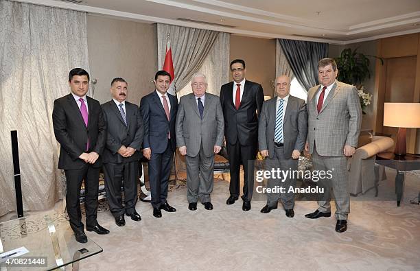 Co-chair of pro-Kurdish Peoples' Democratic Party Selahattin Demirtas meets with Iraqi President Fuad Masum in Ankara, Turkey on April 23, 2015....