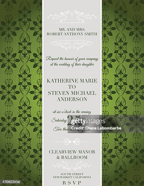elegant damask wedding invitation template - damask border stock illustrations