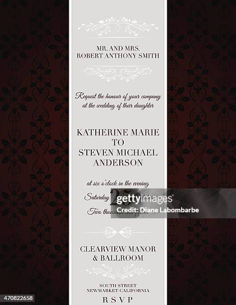 elegant damask wedding invitation template - damask border stock illustrations