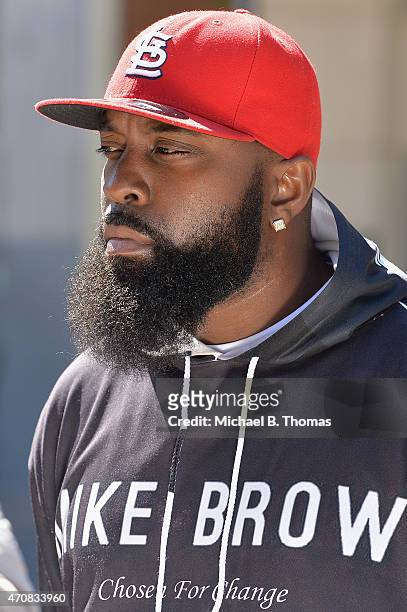 Michael Brown Sr., father of slain 18 year-old Michael Brown Jr. Attends a press conference outside the St. Louis County Court Building on April 23,...