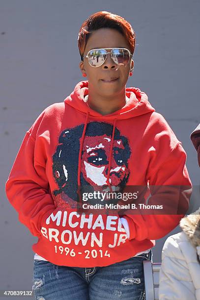 Lesley McSpadden, mother of slain 18-year old Michael Brown Jr. Attends a press conference outside the St. Louis County Court Building on April 23,...