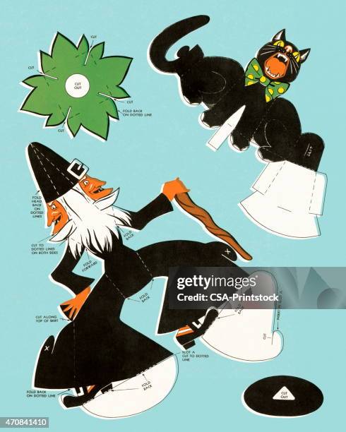 witch and black cat - black cat witch stock illustrations