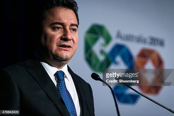 Ali Babacan, Turkey's deputy prime minister, speaks during an Institute of International Finance conference ahead of a Group-of-20 Finance Ministers...