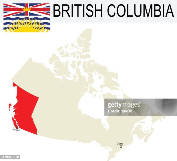canada province : british columbia map and flag - british columbia map stock illustrations