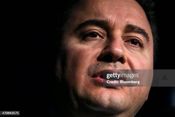 Ali Babacan, Turkey's deputy prime minister, speaks during an Institute of International Finance conference ahead of a Group-of-20 Finance Ministers...