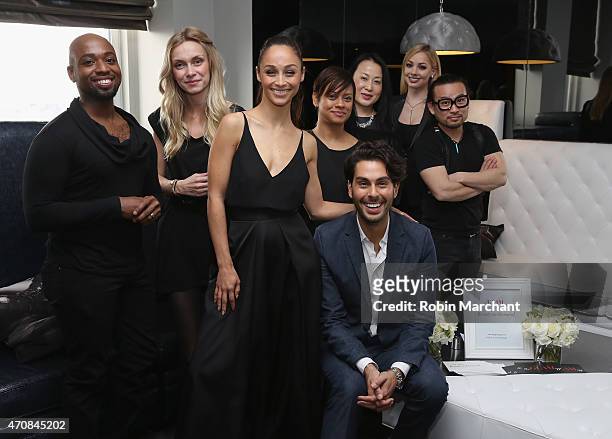 Cara Santana and Joey Maalouf with makeup artisit and hairstylist at The Glam App Launches in New York on April 23, 2015 in New York City.