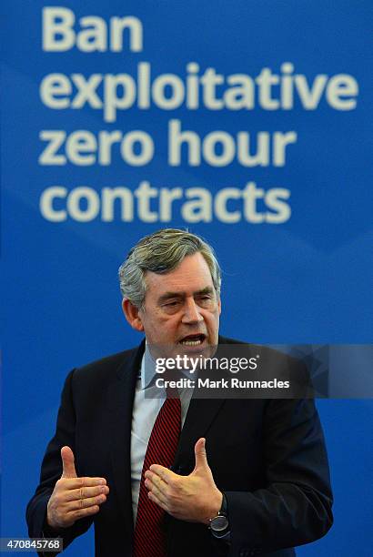 Former Labour Party Prime Minister Gordon Brown makes a keynote election speech at the Old Kirk on April 23, 2015 in Kirkcaldy, Scotland. The...