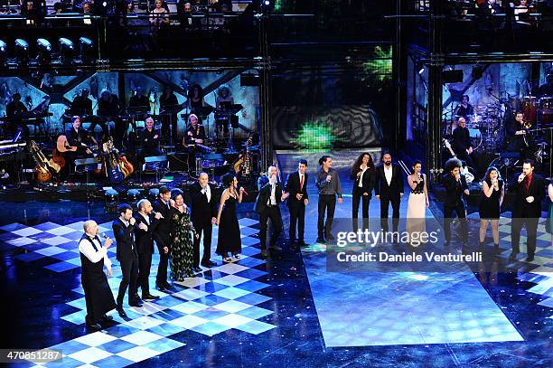 Singers of Flash Mob attend opening night of the 64th Festival di Sanremo 2014 at Teatro Ariston on February 20, 2014 in Sanremo, Italy.