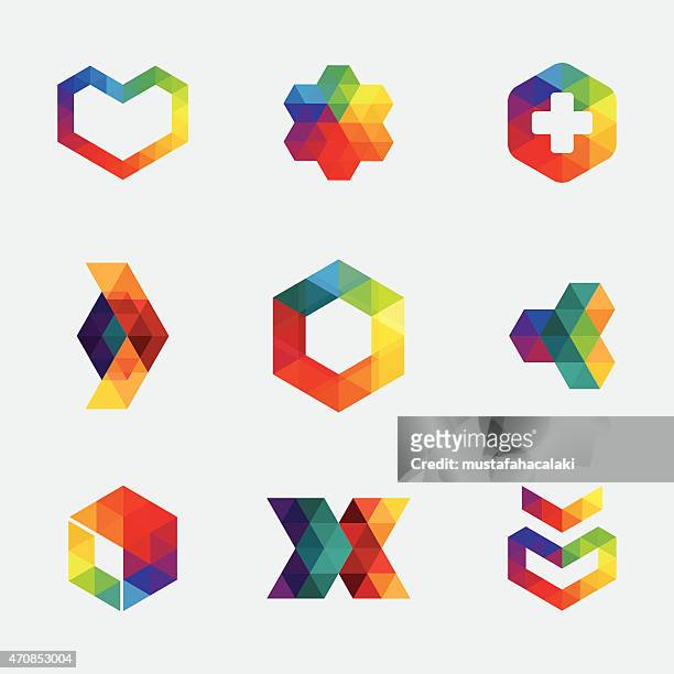 illustrations, cliparts, dessins animés et icônes de coloré hexagone icônes et symboles - hexagone
